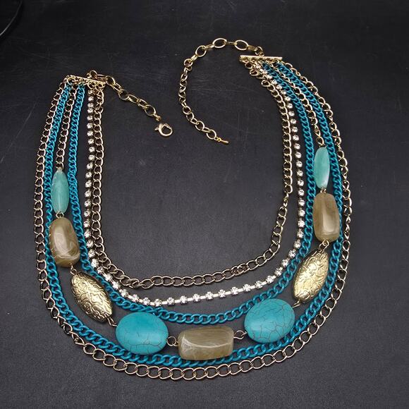 Skyline Collection Step Into Style Blue Gold Tone Layered Necklace In Box - Picture 7 of 8